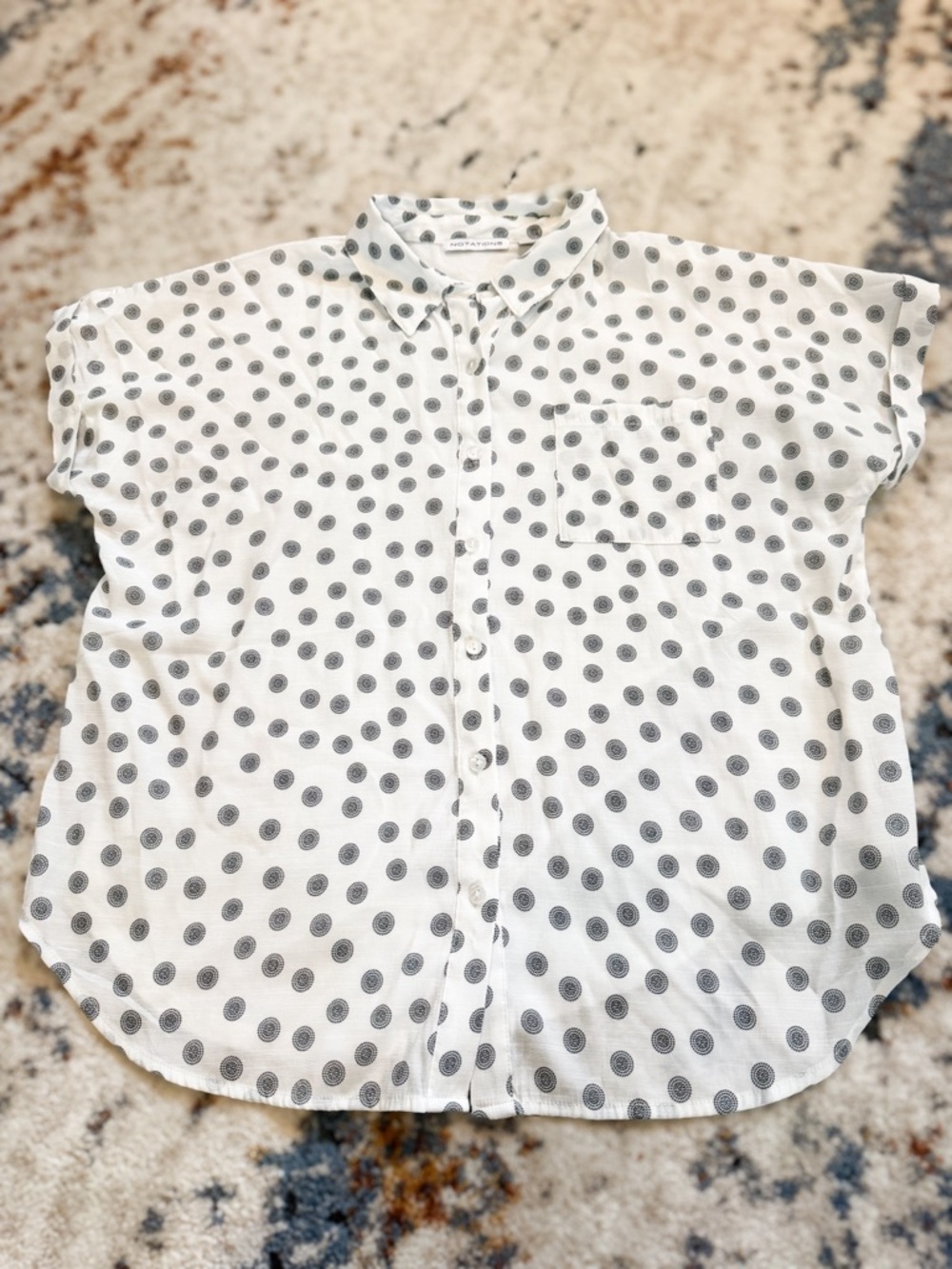 Notations White Blouse with Black Polka Dot Circles XL Summer top